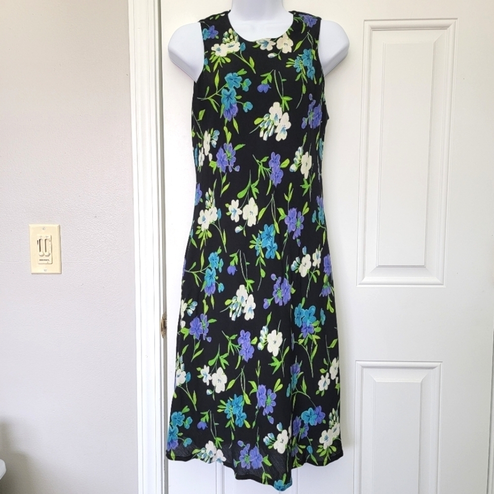Jeffrey And Dara Vintage Black Floral Sleeveless Lined Dress Size 6